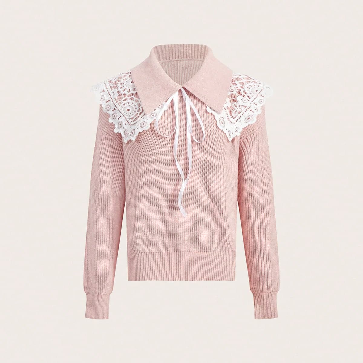 Pull Dentelle Ã€ Col Statement Ã‰paule tombante