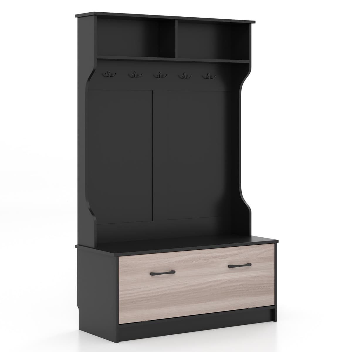 Meuble d'Entrée avec Porte Manteaux, Armoire à Chaussures, Banc et 2 Compartiments de Rangement 100