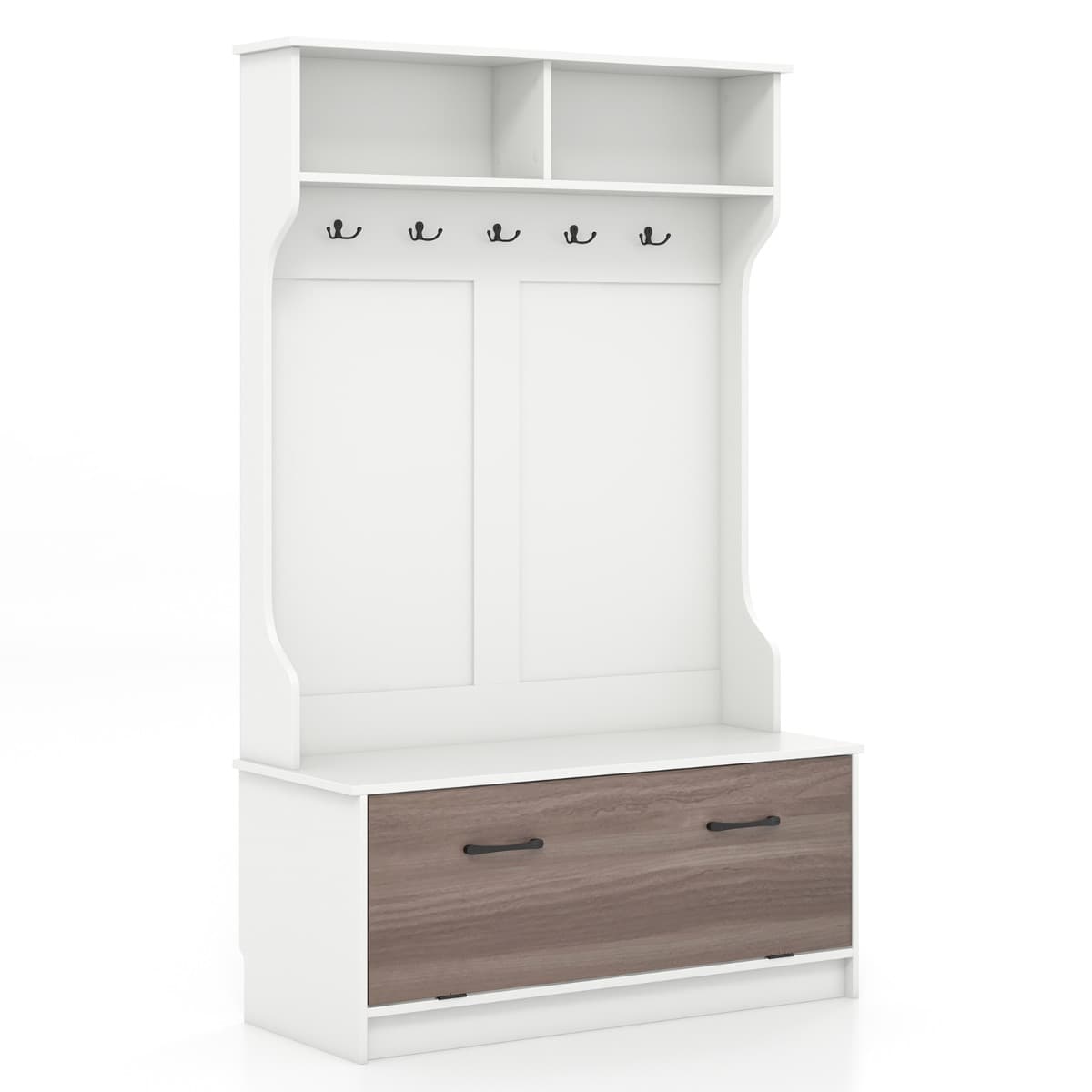 Meuble d'Entrée avec Porte Manteaux, Armoire à Chaussures, Banc et 2 Compartiments de Rangement 100
