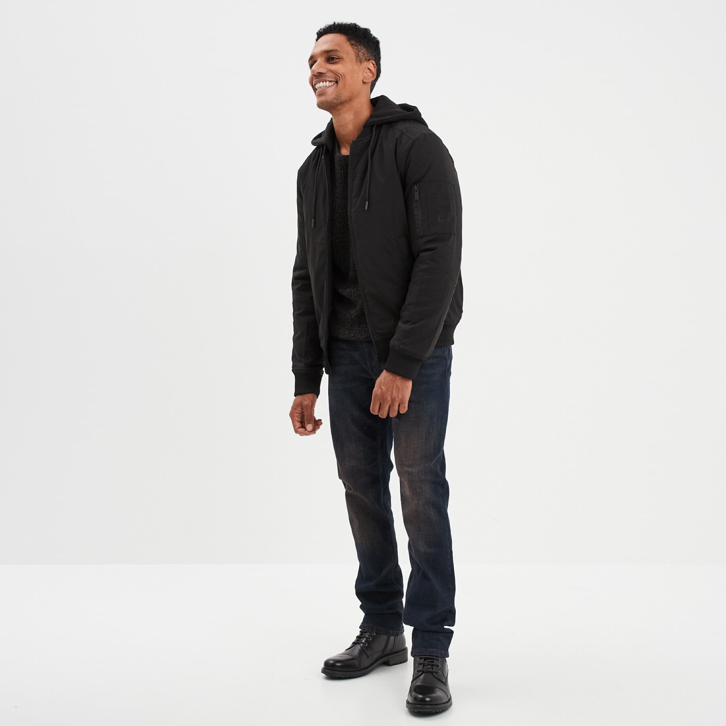 Veste bomber déperlante capuche amovible noir homme