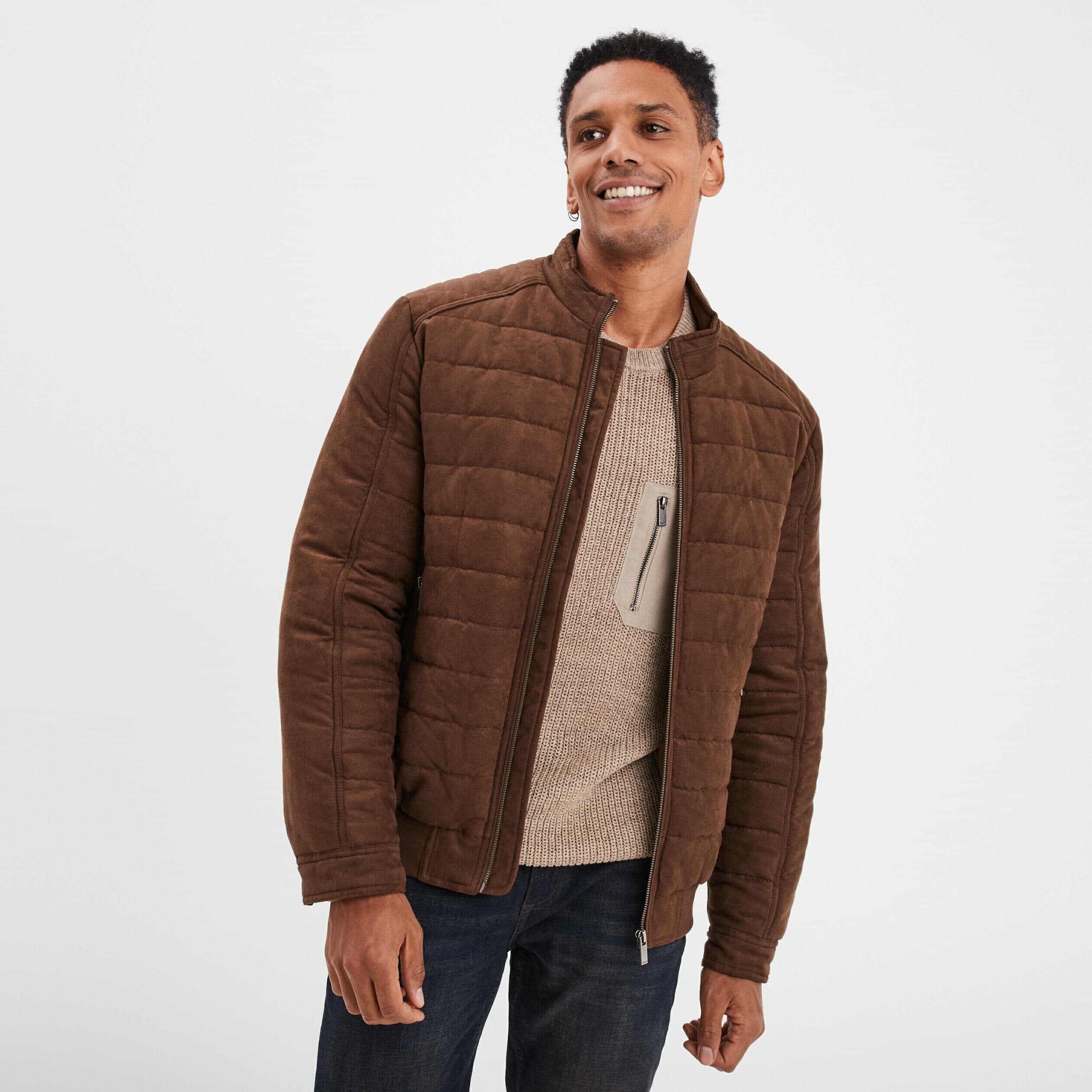 Blouson aspect suédine zippé Liberto marron homme