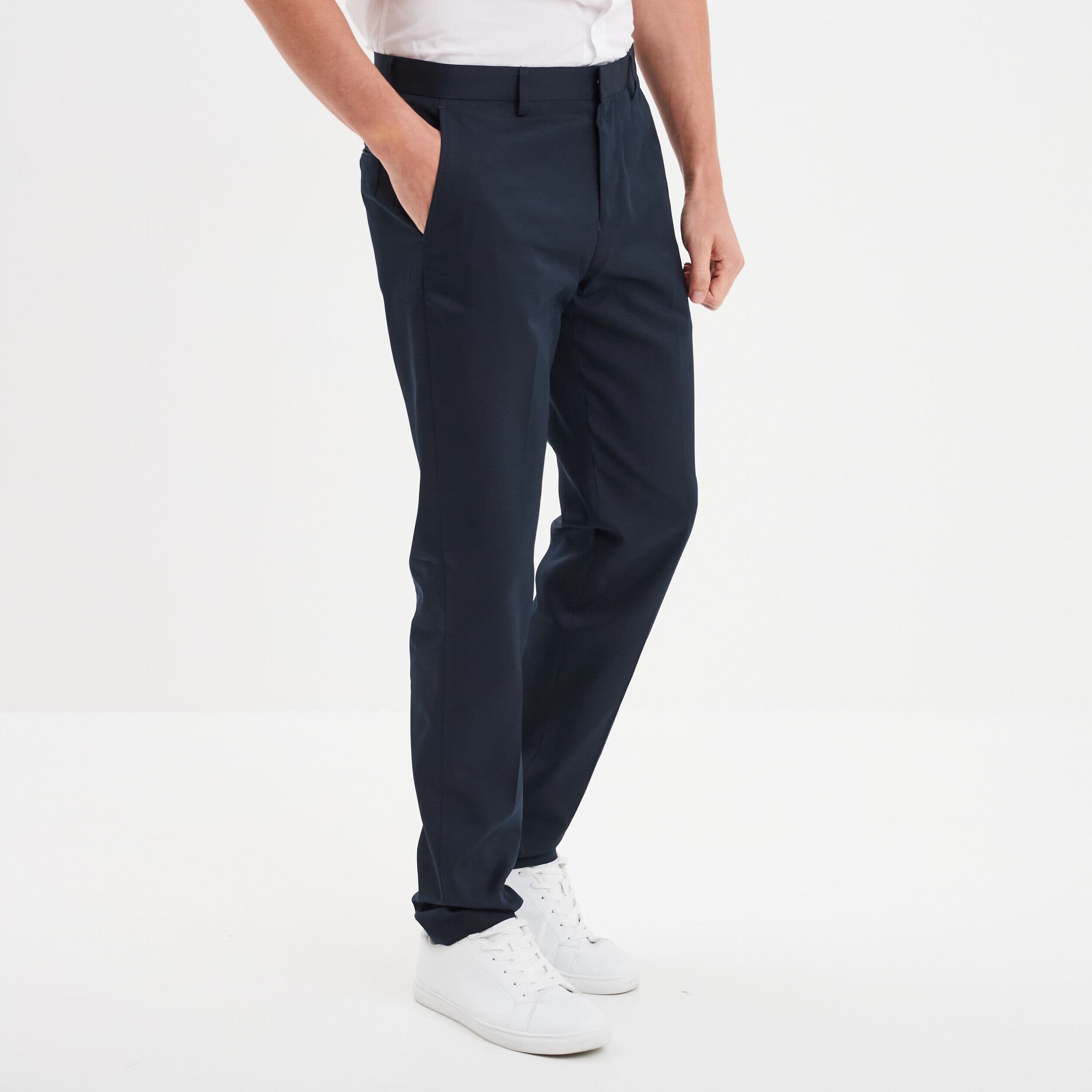 Pantalon de costume droit avec pinces bleu marine homme