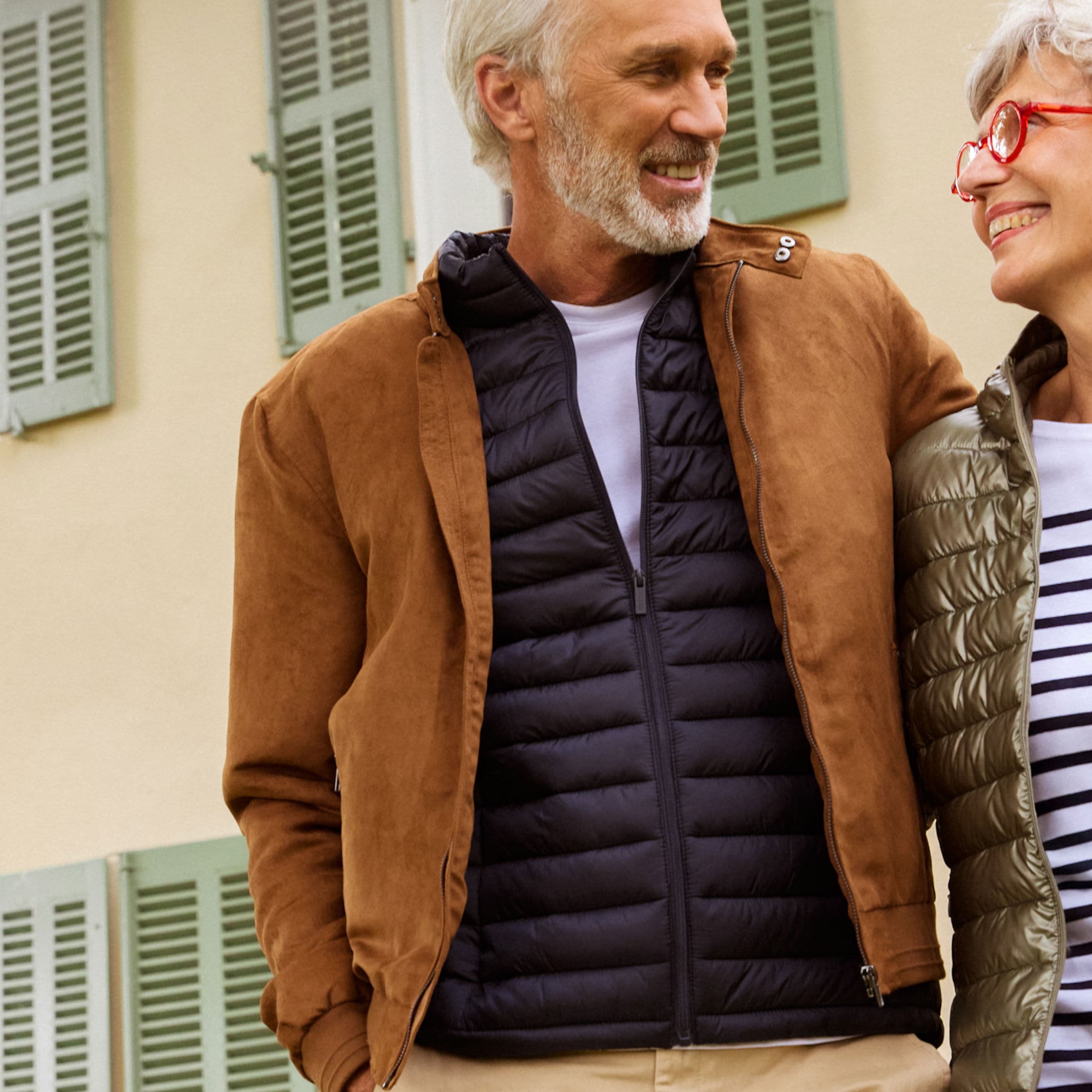 Blouson col motard en suédine zippé camel homme