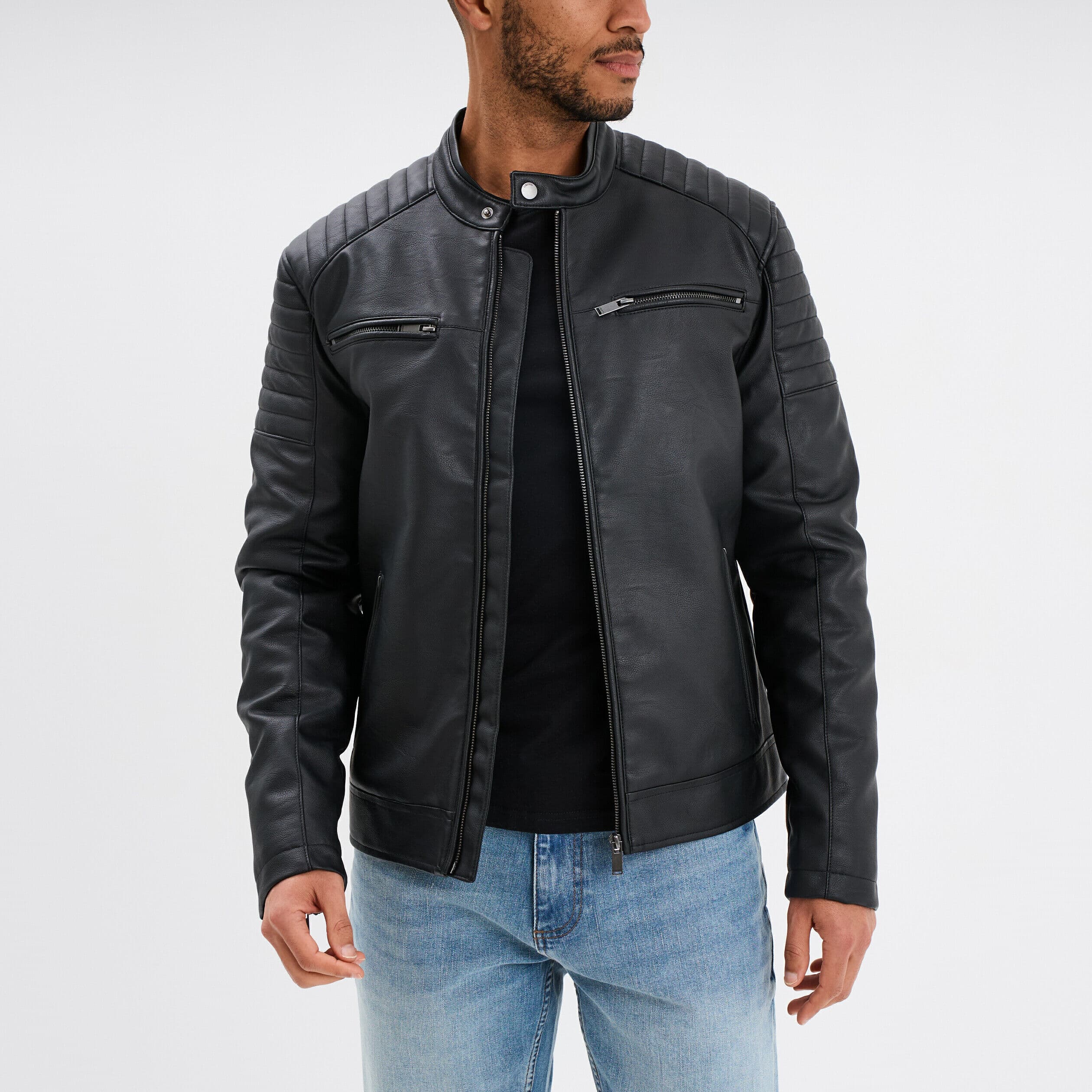 Blouson motard simili cuir noir homme